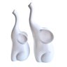Dupla escultura elefante branco mãe e filho de cerâmica - 1