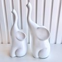 Ver imagem 3 de Dupla escultura elefante branco mãe e filho de cerâmica