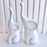 Dupla escultura elefante branco mãe e filho de cerâmica - 3