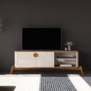 Ver imagem 6 de Rack com Painel para TV até 58 Polegadas Ripado Pés em Madeira Maciça 100% MDF 136CMX154CM Boto Espresso Móveis Bege