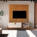 Ver imagem 1 de Rack com Painel para TV até 58 Polegadas Ripado Pés em Madeira Maciça 100% MDF 136CMX154CM Boto Espr