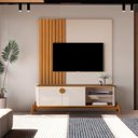 Ver imagem 1 de Rack com Painel para TV até 60 Polegadas Ripado com Pés em Madeira Maciça 100% MDF 136CMX154CM Boto