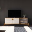 Ver imagem 4 de Rack com Painel para TV até 60 Polegadas Ripado com Pés em Madeira Maciça 100% MDF 136CMX154CM Boto Espresso Móveis Bege