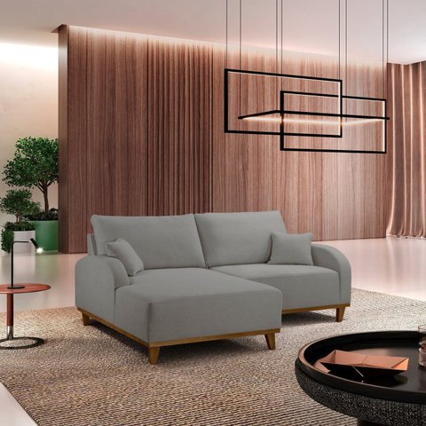Sofá 2 Lugares com Chaise Lado Esquerdo 185cm em Linho Mercúrio Cinza
