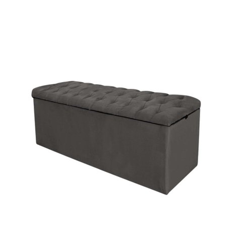Calçadeira com Baú Estofada Capitonê Livia 100cm Solteiro para Cama Box Corino Cinza - Gat Magazine