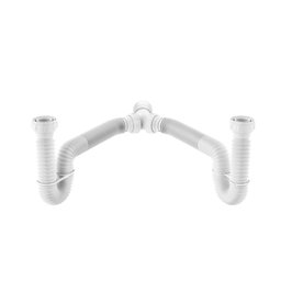 Tubo Extensível Sifão Duplo C/ Suporte e Canopla 1,1m Branco - Censi - 1