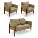 Ver imagem 1 de Kit 1 Sofá Namoradeira e 2 Poltronas Lana Suede Base de Madeira - D’Rossi Marrom Rato