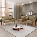 Ver imagem 2 de Kit 1 Sofá Namoradeira e 2 Poltronas Lana Suede Base de Madeira - D’Rossi Marrom Rato