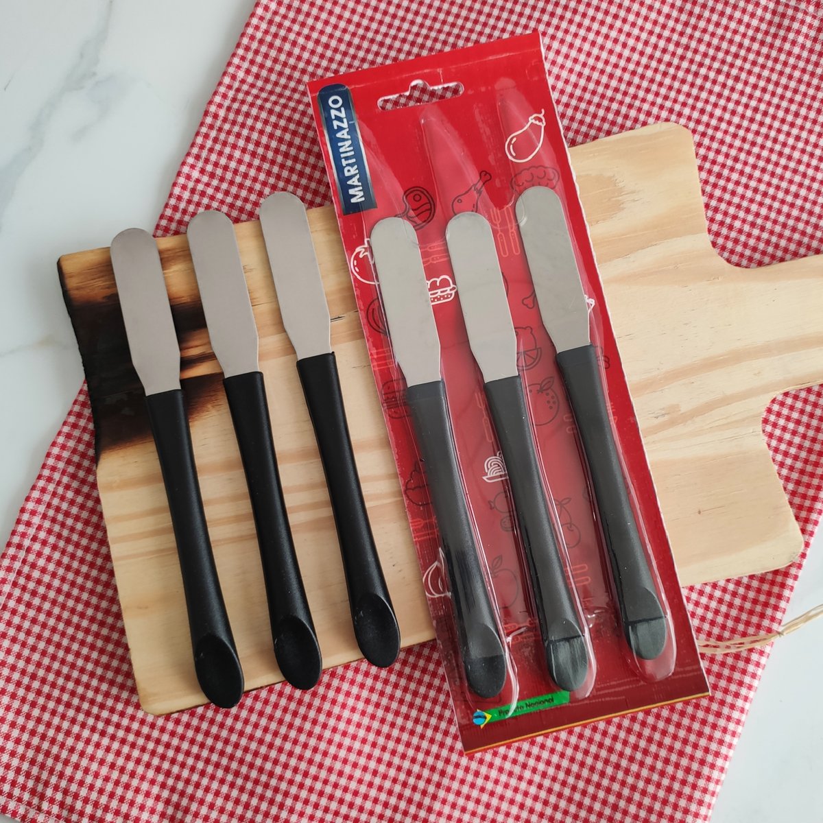 Kit 6 Espátulas Para Manteiga Patê Geleia 17,5cm Espátulas De Inox Com Cabos Pretos - 2