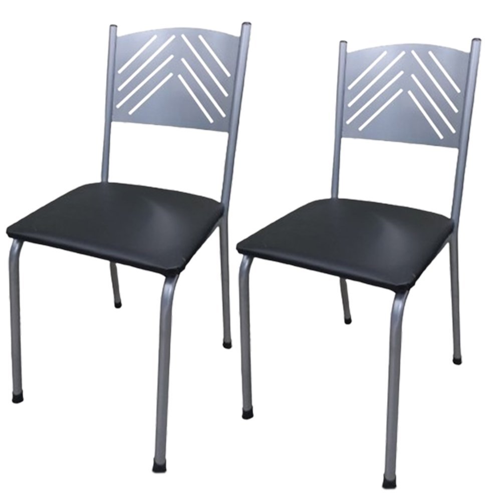 Kit 2 Cadeira Prata para Cozinha Jantar com Assento Preta Medcombo