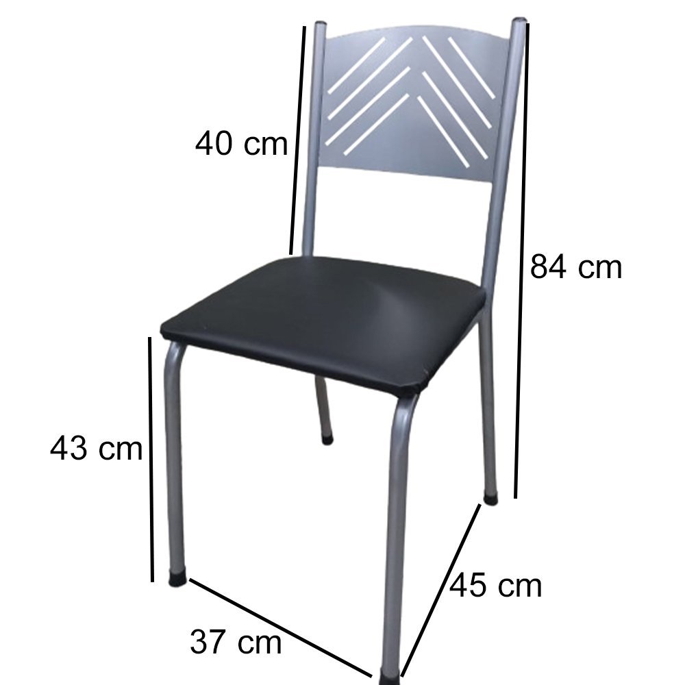 Kit 2 Cadeira Prata para Cozinha Jantar com Assento Preta Medcombo - 3