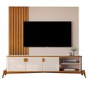 Ver imagem 2 de Rack com Painel Ripado para TV 70 Polegadas 136cmx195cm Pés Madeira MDF Off White/Nature Buriti