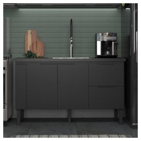 Gabinete de Cozinha Mdp 1,44 M – Elegância Moderna e Versatilidade:preto Fosco
