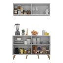 Ver imagem 4 de Kit Armário de Cozinha Aéreo e Balcão 4 Portas Retrô Multimóveis Mp2170 Branco/natural