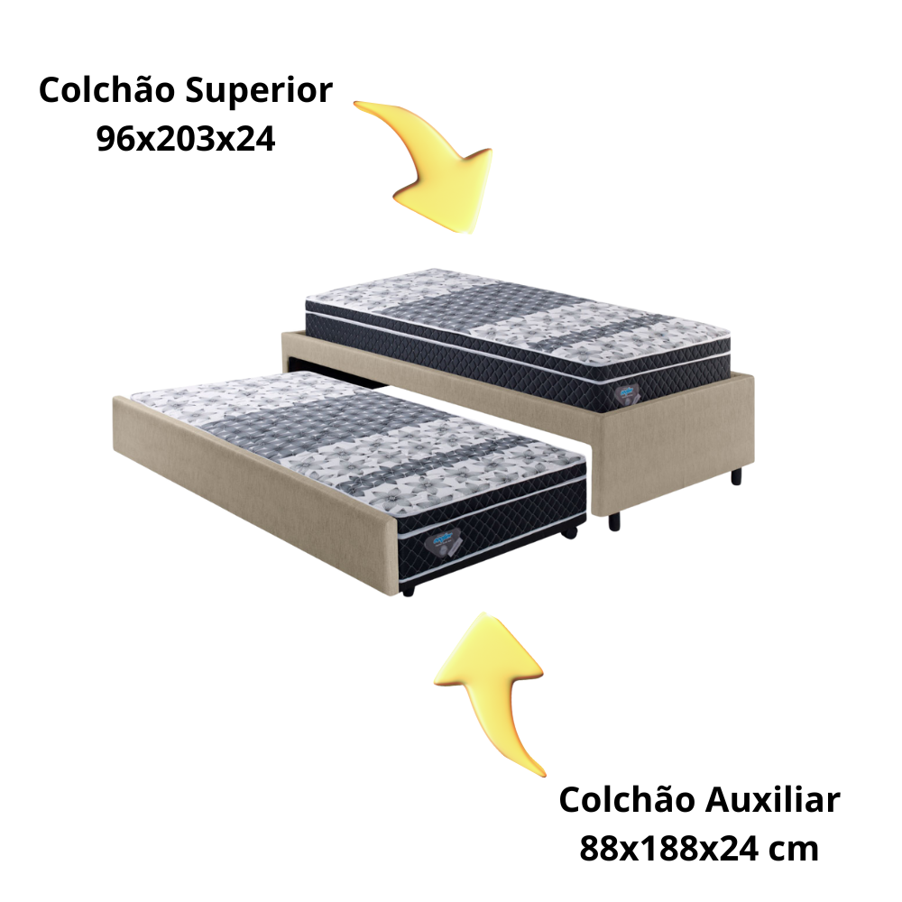 Bicama Box Solteirão Courino Linho Bege 96x203 com Dois Colchões Gransleep Molas Verticoil Ecoflex - 10