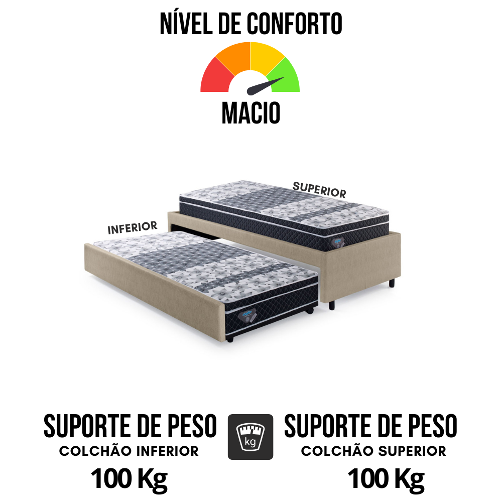 Bicama Box Solteirão Courino Linho Bege 96x203 com Dois Colchões Gransleep Molas Verticoil Ecoflex - 8