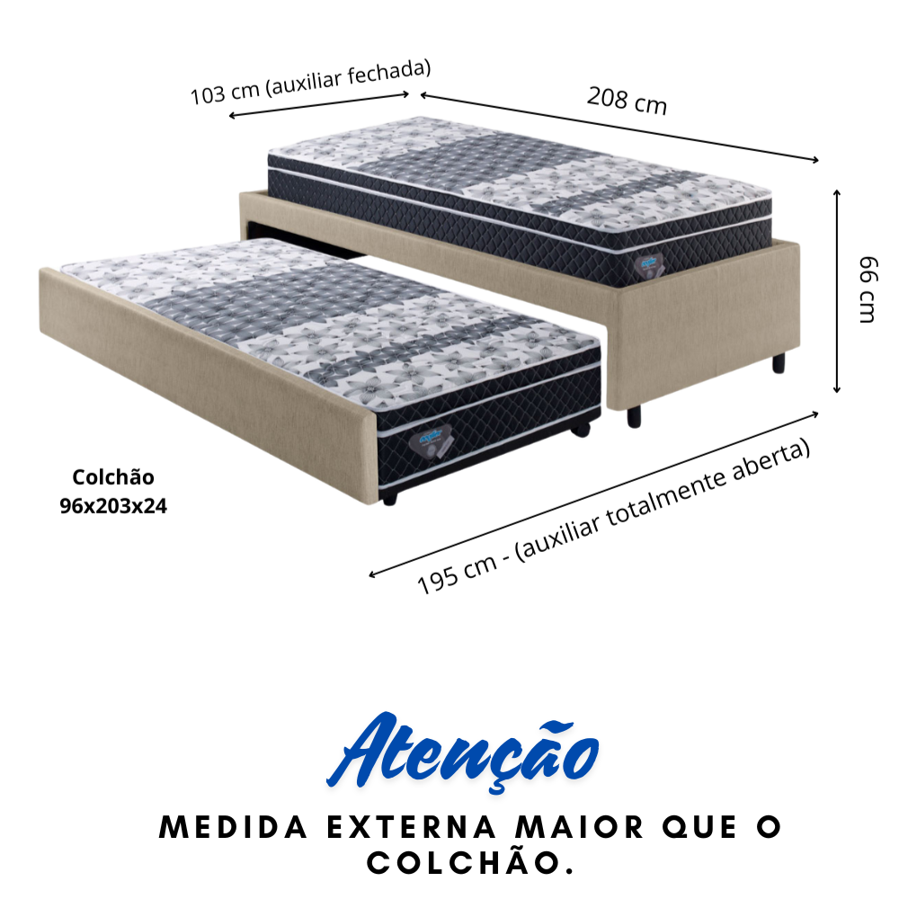 Bicama Box Solteirão Courino Linho Bege 96x203 com Dois Colchões Gransleep Molas Verticoil Ecoflex - 4