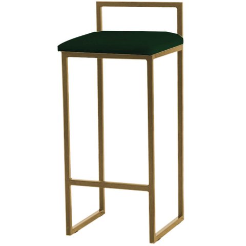 Banqueta Alta Estofada Suede Pietra Base Dourada House:verde esmeralda