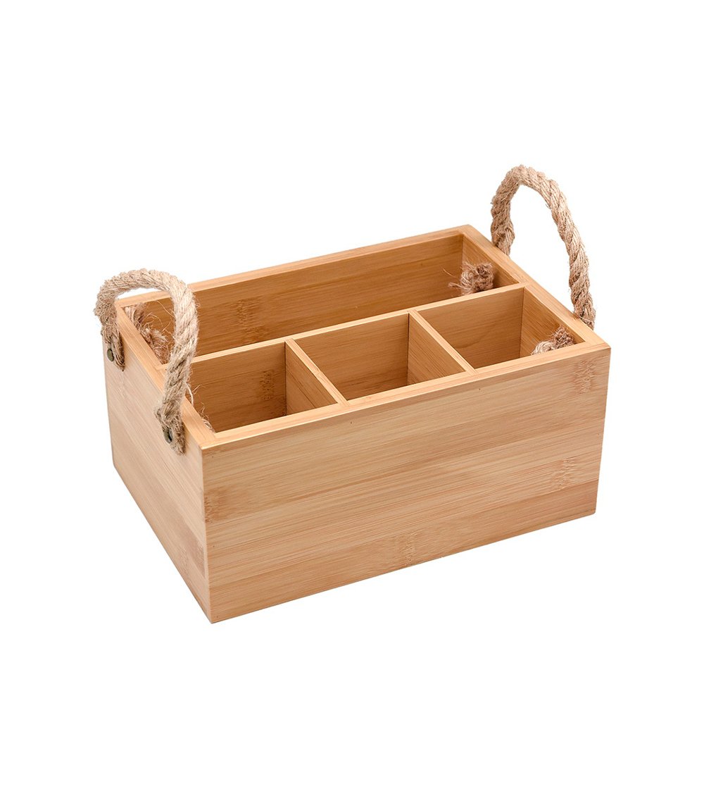 PORTA TALHERES DE BAMBU COM ALÇA NATURAL - OIKOS - 1