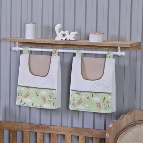 Porta Fralda Organizador Quarto de Bebê Menino Menina 2 Peças Varão:safari Verde