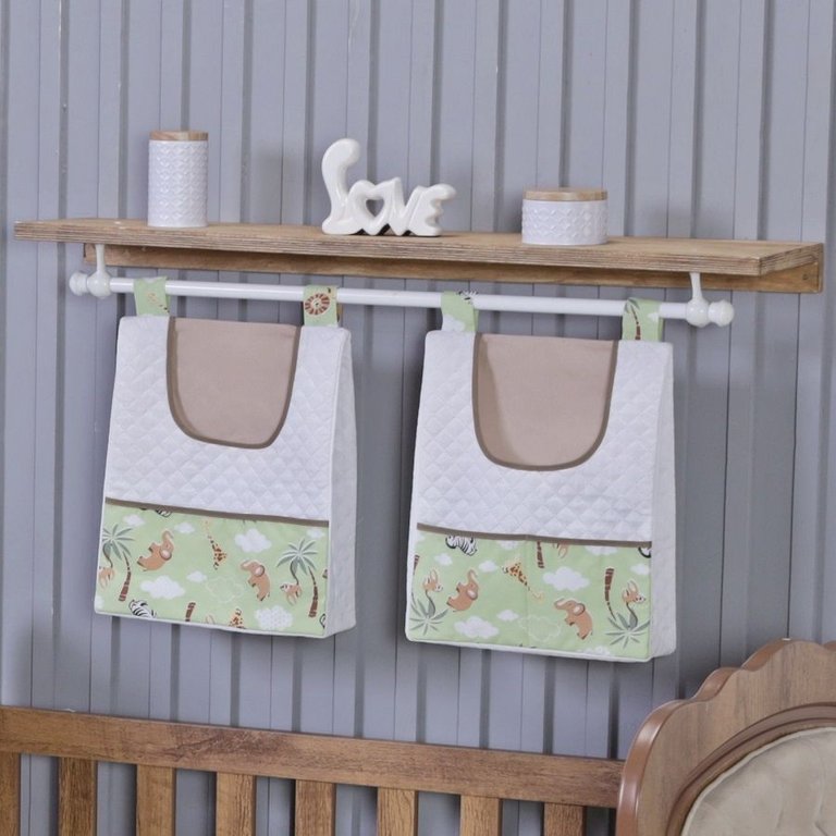 Porta Fralda Organizador Quarto de Bebê Menino Menina 2 Peças Varão:safari Verde Porta Fralda Organizador Quarto de Bebê Menino Menina 2 Peças Varão:safari Verde
