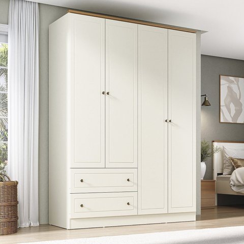 Guarda-Roupa Casal 4 Portas 2 Gavetas Ananda CabeCasa MadeiraOriginals