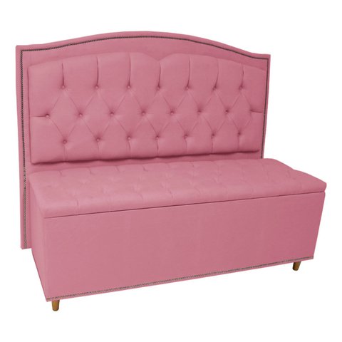 Kit Cabeceira e Calçadeira com Baú 140 Cm Casal Diana Suede Rosa - Fina Mobília