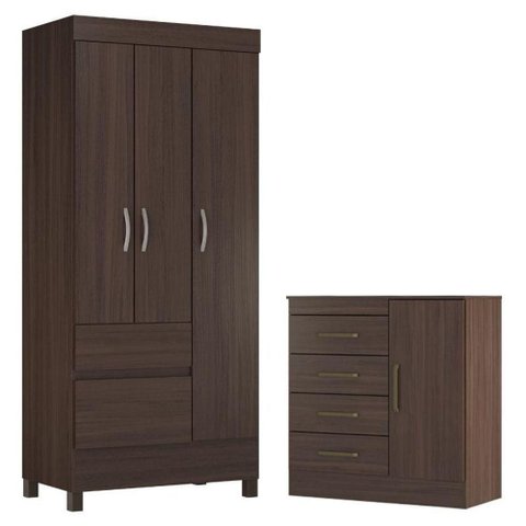 Guarda Roupa Solteiro com Cômoda Montevidéu Café Touch - Demóbile