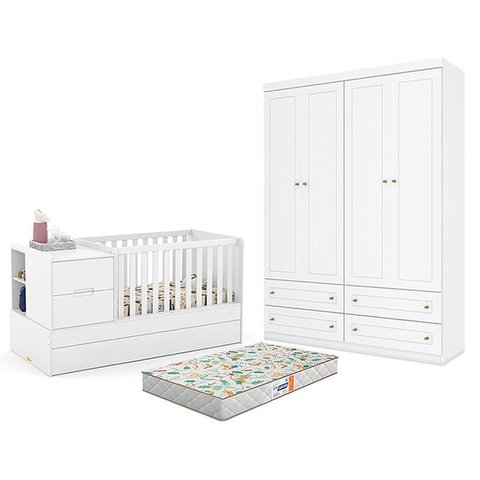Berço Americano Multifuncional Formare Branco Acetinado – Matic e Guarda Roupa Infantil Americano 4 