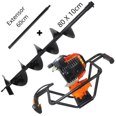 Perfurador de Solo Para Plantio de Árvores Vulcan VPS520 á Gasolina Broca 80x10cm + Extensor de