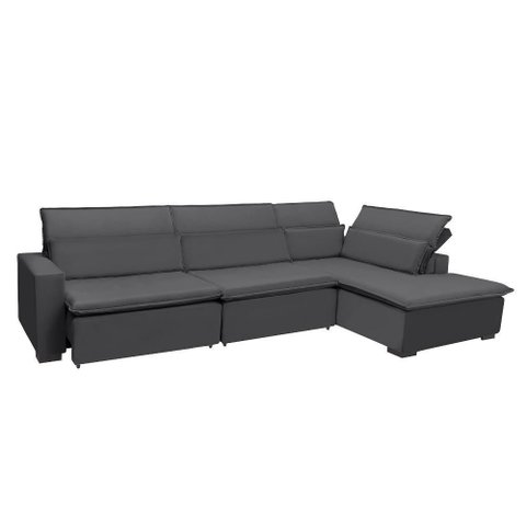 Sofá Istambul 3.80x1.90m Retrátil e Reclinável com Chaise - Chumbo