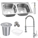 Ver imagem 1 de Kit Cuba Dupla em Inox, Torneira Gourmet Monocomando Cromada, Lixeira 5l, com Acessórios