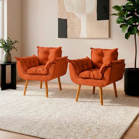Kit 2 Poltronas Decorativas Reforçadas para Sala Alice para Recepção Manicure Escritório Suede