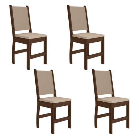 Kit 4 Cadeiras de Jantar MDF Clara Marrom/Amêndoa/Savana