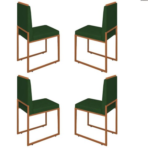 Conjunto Quatro Cadeiras Sala Jantar Barcelona Base Bronze:verde