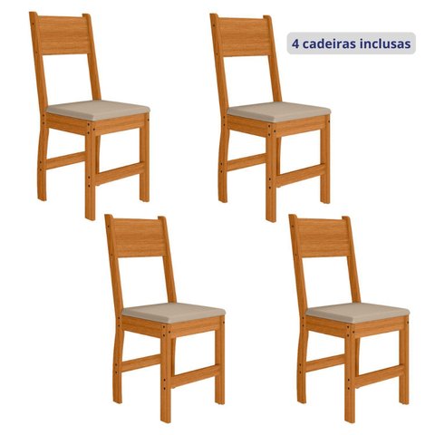 Kit 4 Cadeiras de Jantar MDF Milano Laranja/Freijó/Savana