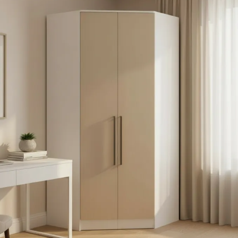 Guarda-Roupa Canto Closet com 2 Portas e 2 Gavetas MDF Requinte+ Branco/Duna