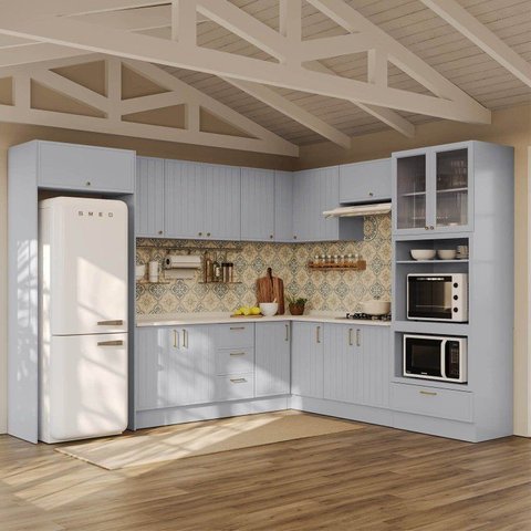 Cozinha Completa Planejada 100% MDF 12 Peças com Tampo CabeCasa MadeiraOriginals Azul Marselha