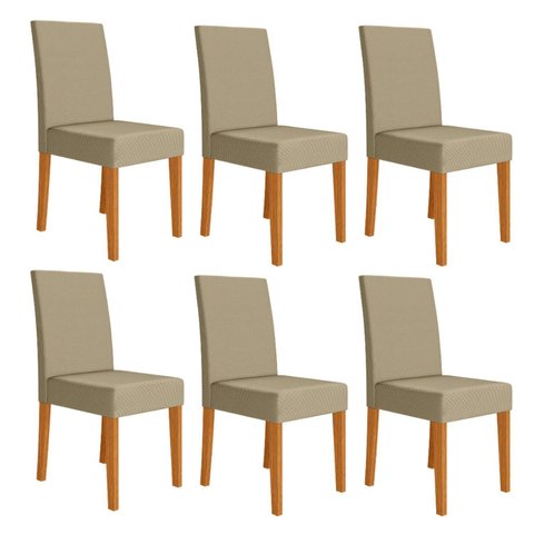 Kit 6 Cadeiras Estofadas Lisa e Pés MDF Josi Bege/Freijó