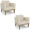 Poltrona Base Madeira Castanho Kit 2 Ana Veludo Luxo Off White - 1