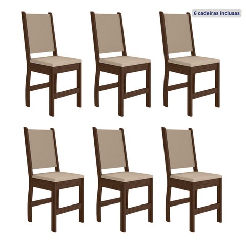 Kit 6 Cadeiras de Jantar MDF Clara Marrom/Amêndoa/Savana
