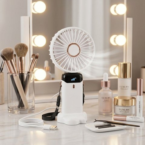 Mini Ventilador Portátil de Mão e Mesa 5 Velocidades Cordão