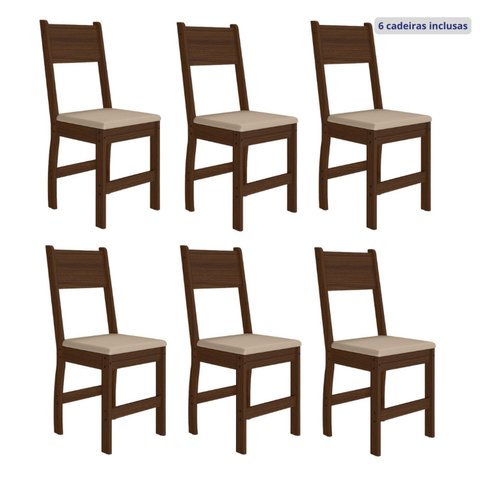 Kit 6 Cadeiras de Jantar MDF Milano Marrom/Amendoa/Savana