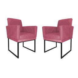 Kit 02 Poltronas Klara Base Ferro Preto Suede - Estopar Kit Klara Base Preta Suede Rosa - 1
