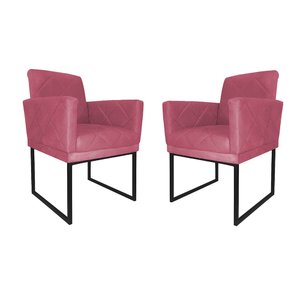 Kit 02 Poltronas Klara Base Ferro Preto Suede - Estopar Kit Klara Base Preta Suede Rosa