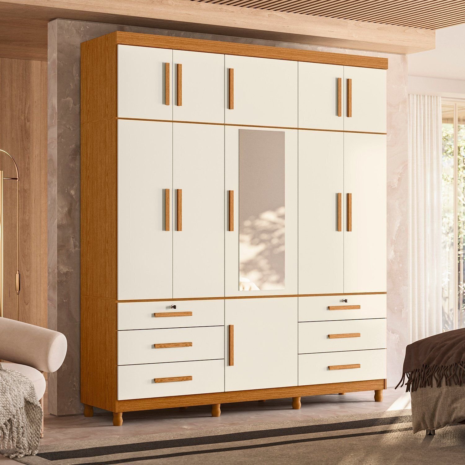 Guarda-Roupa Casal com Espelho 11 Portas 6 Gavetas Triton Plus Off