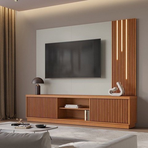 Home Ripado para TV até 75 Polegadas 100% MDF com LED 220cm Cascata 2 Portas Valencia New