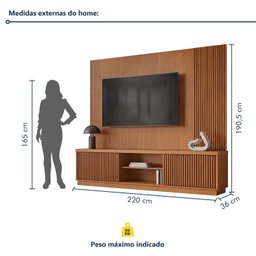 Estante Home para Tv de Ate 75 Polegadas 2 Portas 100% Mdf 220cm Valencia New - 3