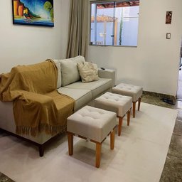 Puff Quadrado para Sala de Linho - Bege Claro - 4