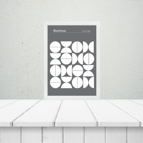 Quadro Bauhaus Grey Modern Poster - Upset Circles 24x18cm:moldura Branca